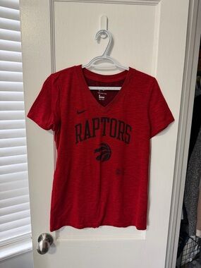 Nike Red Raptors V-Neck Fan Tee with Black Logo